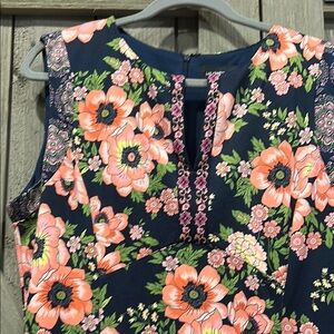 Liz Claiborne Floral Dress - Navy and Peach